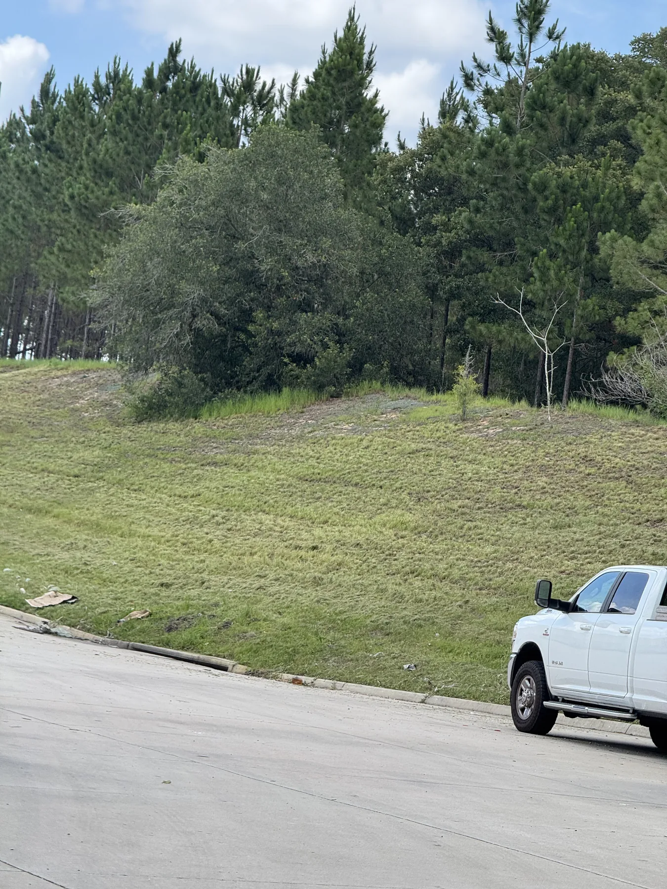 Mowed roadside retention slope at a commercial site