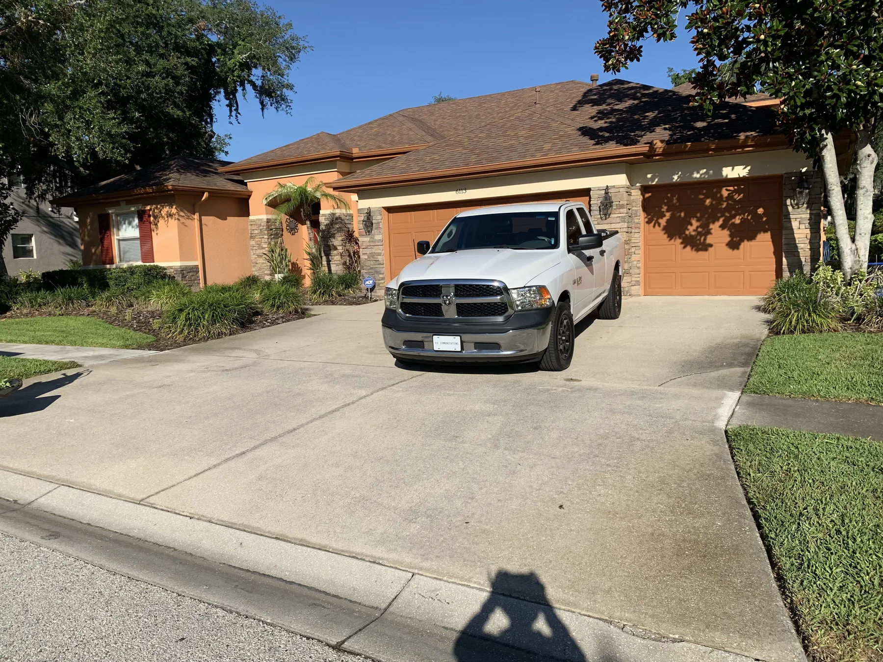 Mature residential landscape beds beside a driveway